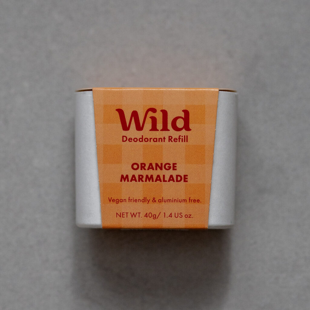 Wild deodorant refill, Orange Marmalade scent, vegan and aluminium-free, 40g. Eco-friendly personal care option.