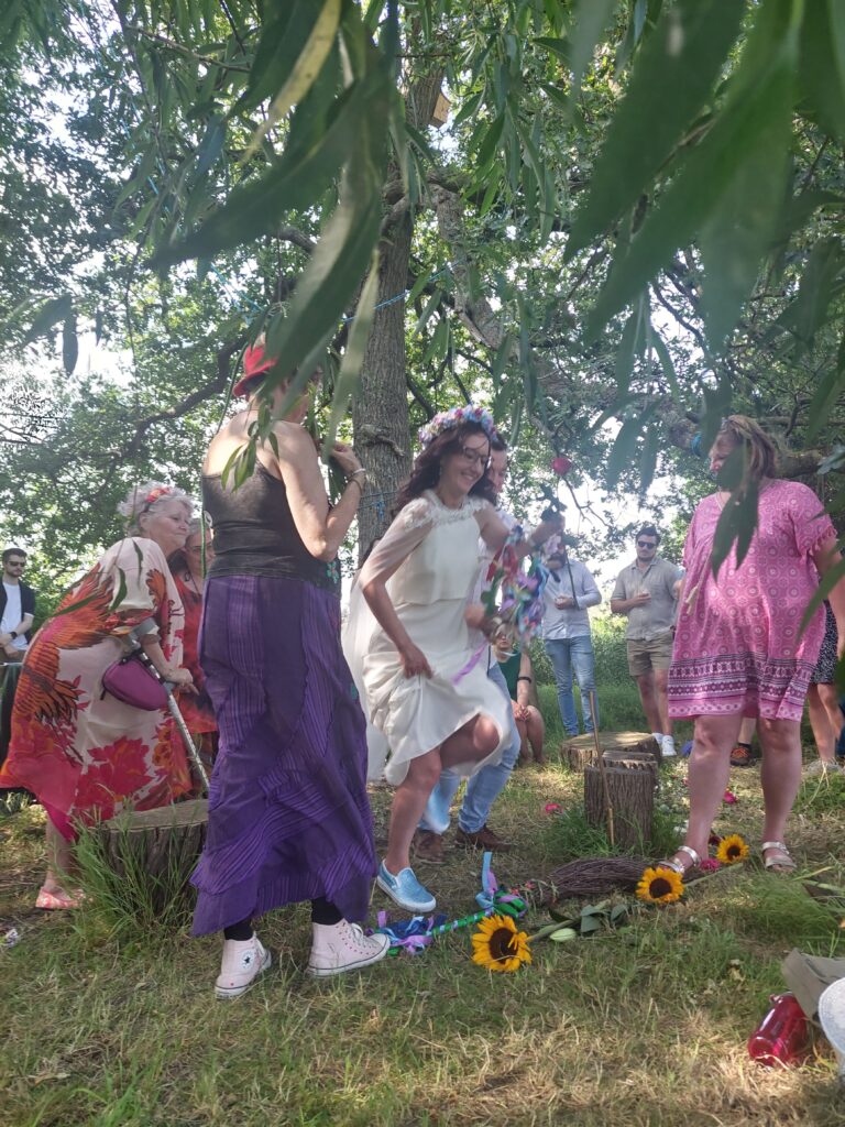 Joyful outdoor wedding celebration