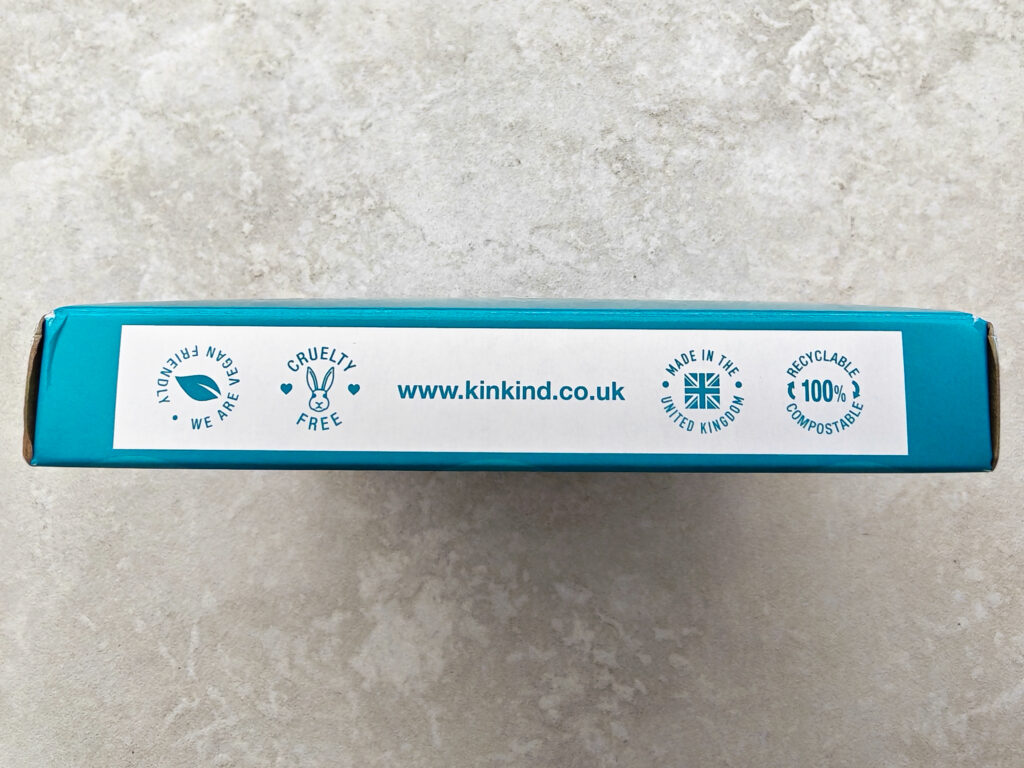 Eco-friendly packaging from kinkind.co.uk, vegan, cruelty-free, made in UK, 100% recyclable and compostable.