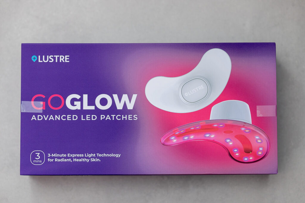 LUSTRE GoGlow Advanced LED Patches box with 3-minute express light technology for radiant skin.