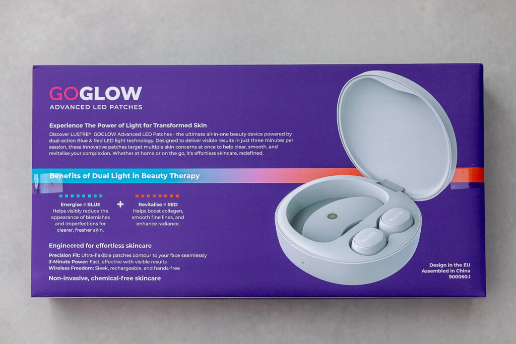 GOGLOW Advanced LED Patches packaging showcasing dual-action light therapy benefits for enhanced skincare.